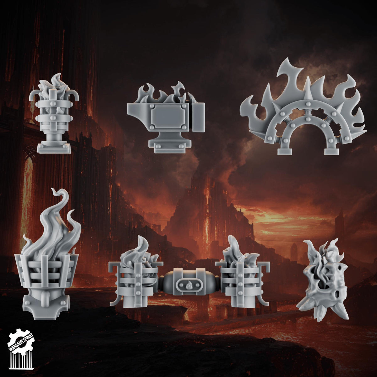 3d Printed Emberforge Backpack Decorations by Wargames Print