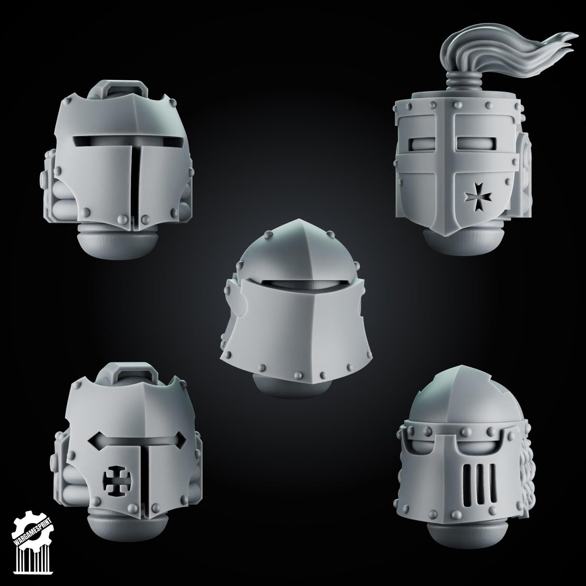 3d Printed Crusader Helmets Set #6 x10 by Wargames Print