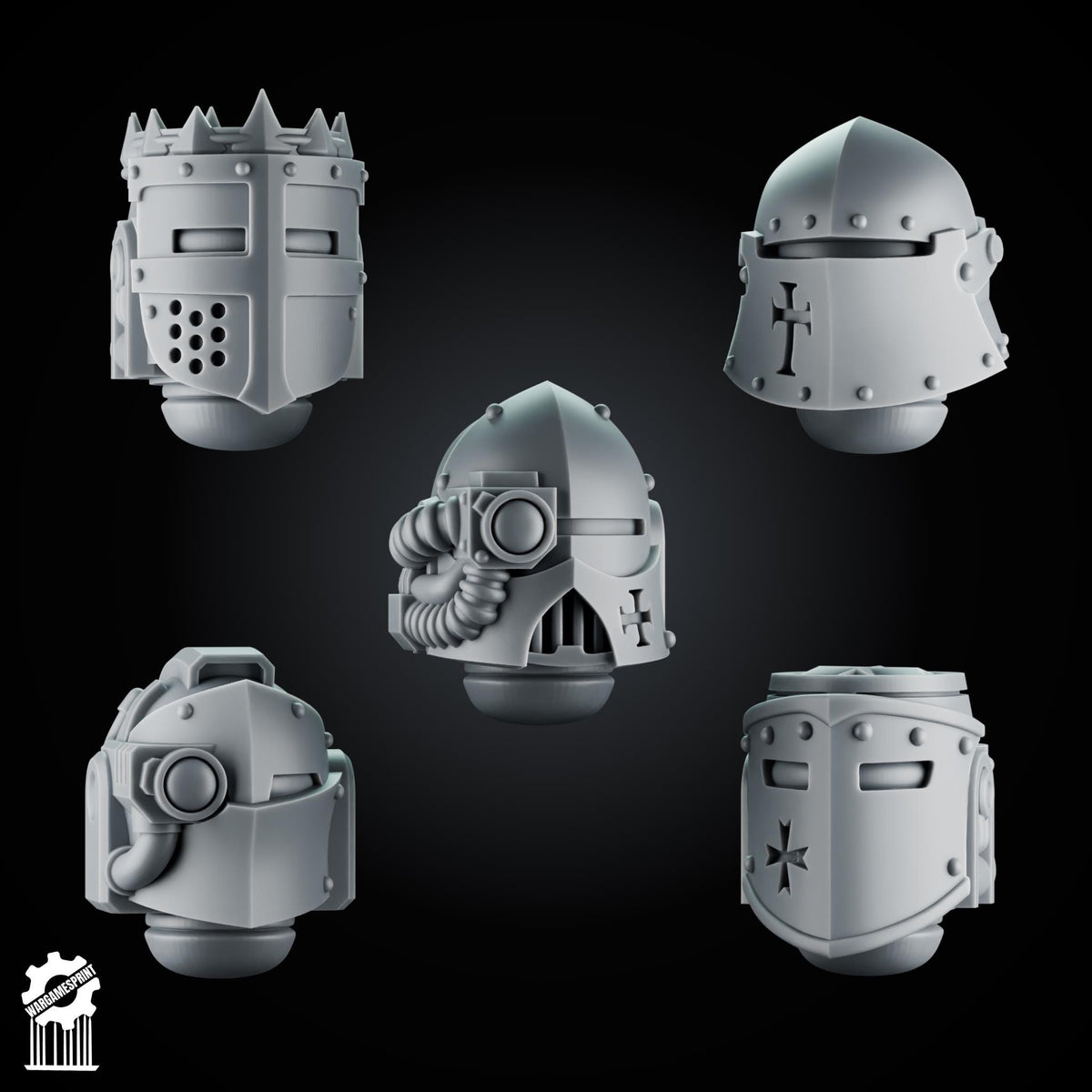 3d Printed Crusader Helmets Set #5 x10 by Wargames Print