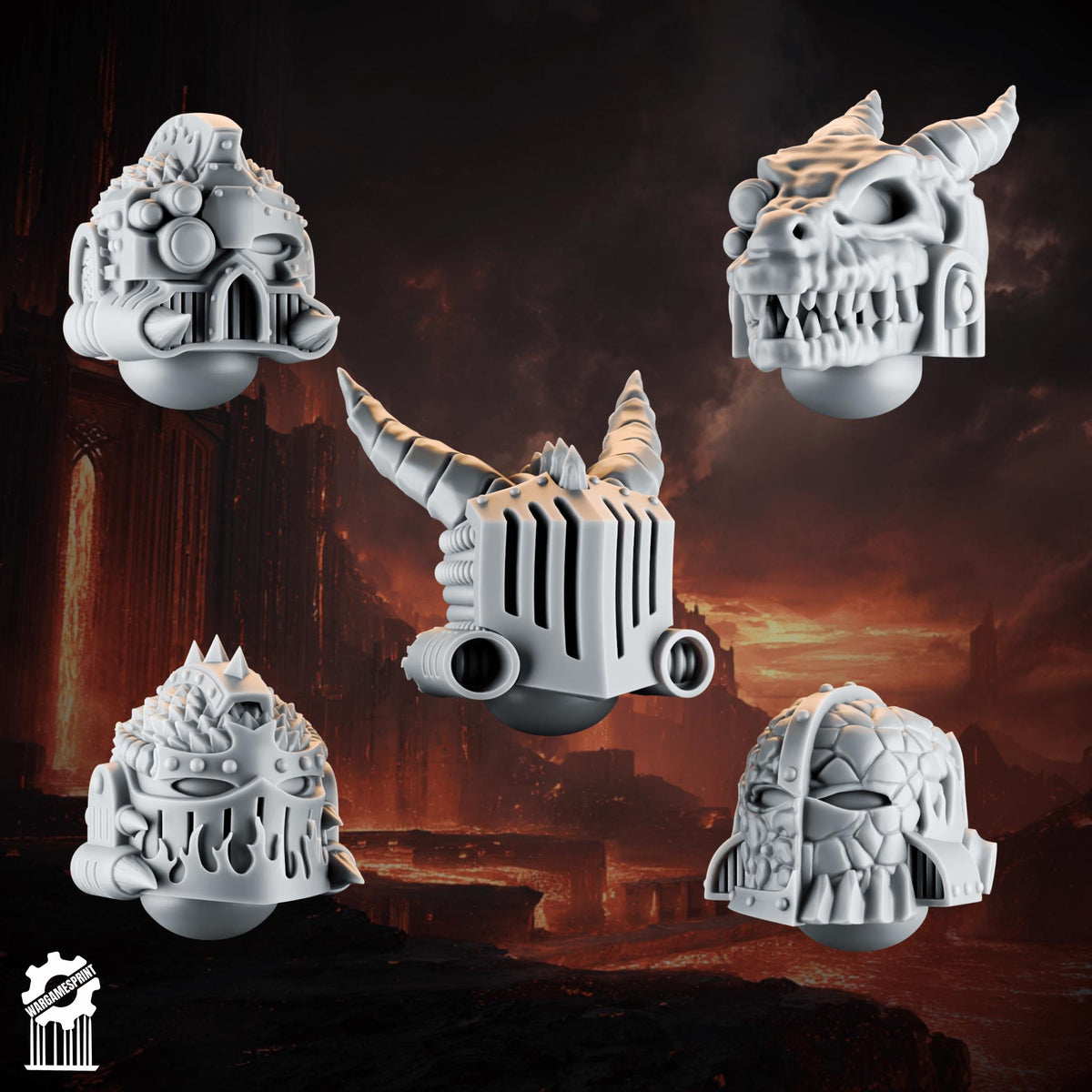 3d Printed Emberforge Helmets Set 1 x10 by Wargames Print