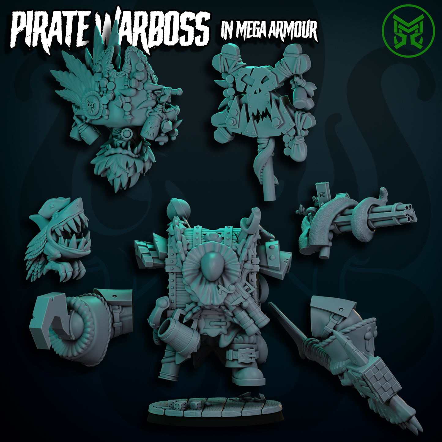 3d Printed Pirate War Boss in Mega Armor by Mekka Miniatures