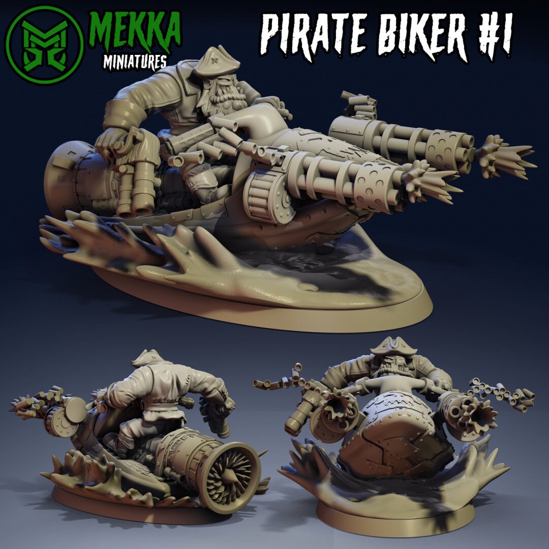 3d Printed Pirate Ork Bikers x4 by Mekka Miniatures