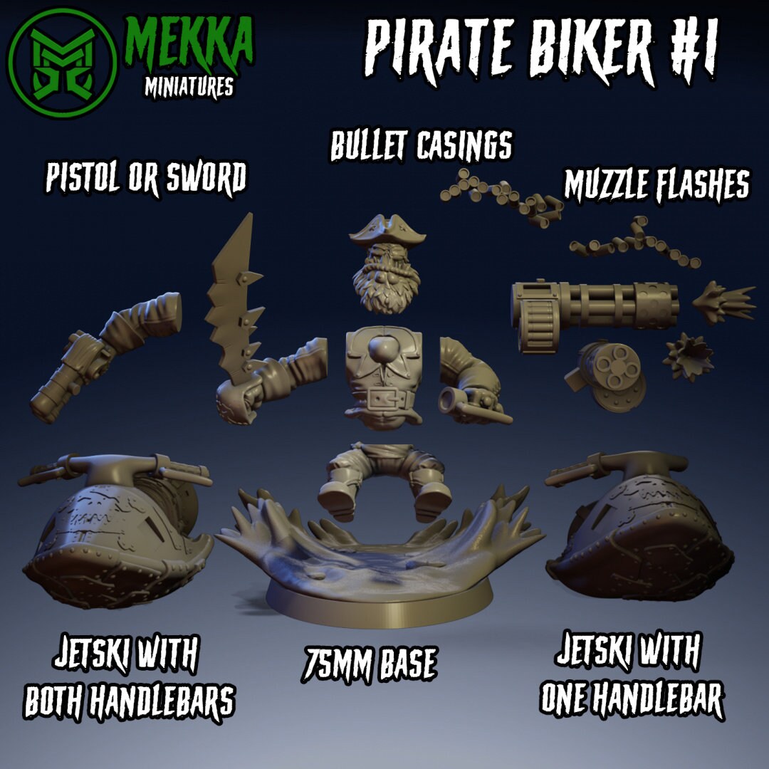 3d Printed Pirate Ork Bikers x4 by Mekka Miniatures