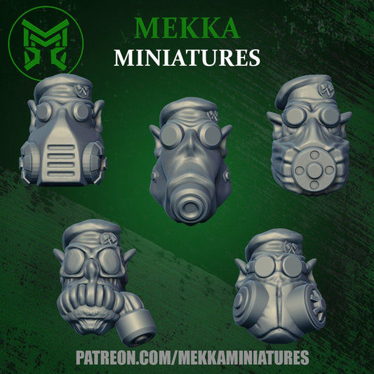 3d Printed Ork Gas Mask Heads x10 by Mekka Miniatures